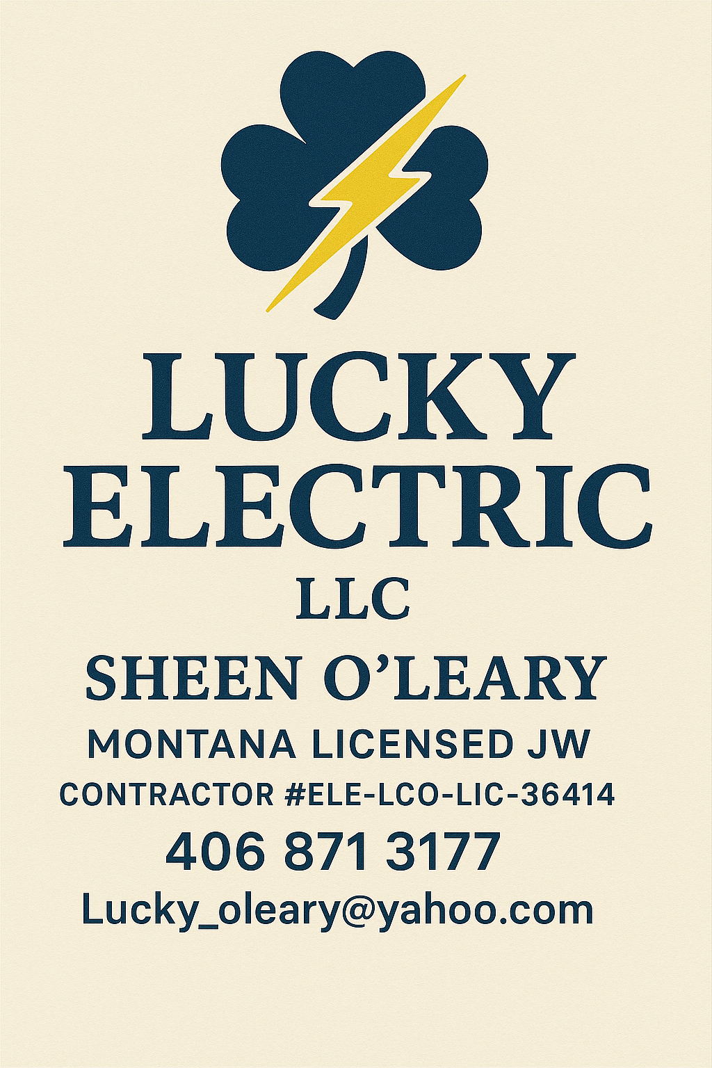 Lucky Electric LLC Logo - Shamrock with Lightning Bolt